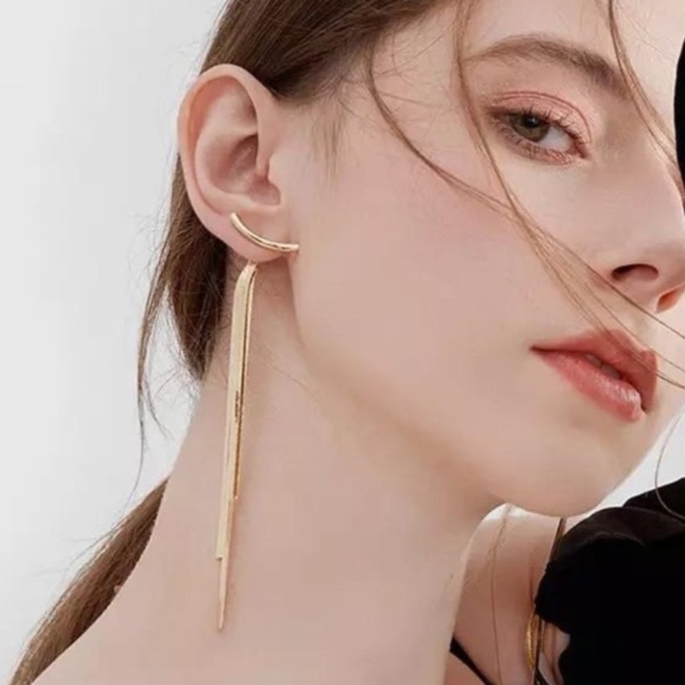 🔥 Gold long flat chain earrings